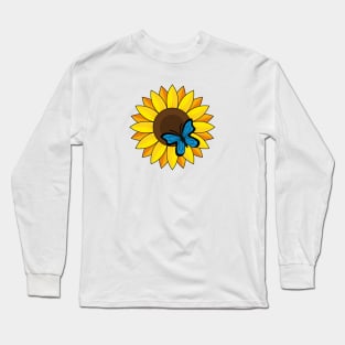 Sunflower and Blue Butterfly Long Sleeve T-Shirt